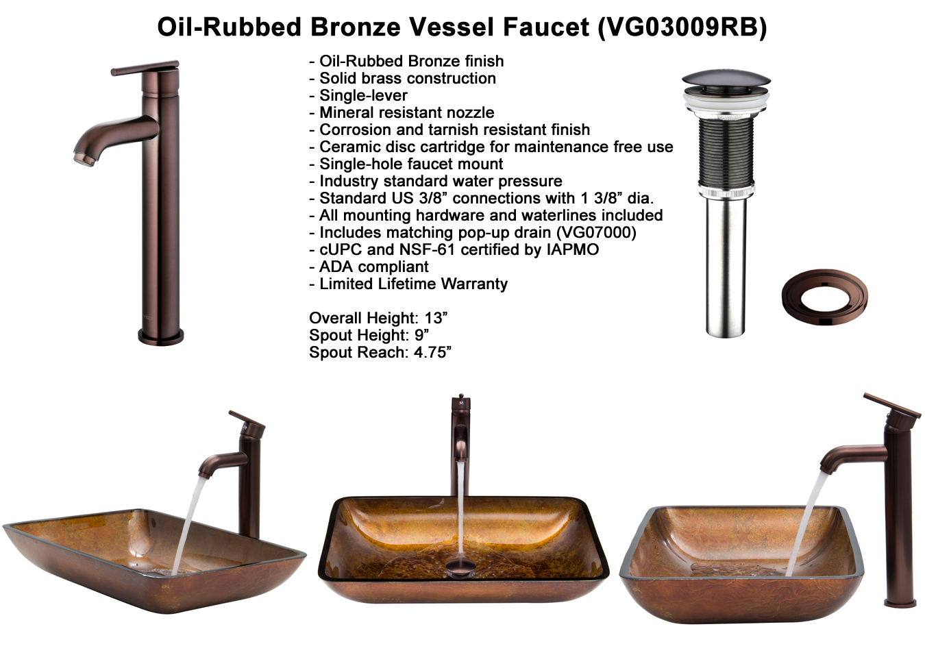 Faucet Set 2 - Waterfall Faucet in Oil-Rubbed Bronze (VGT007RBRCT) Faucet Set 2 - Waterfall Faucet in Oil-Rubbed Bronze (VGT007RBRCT)