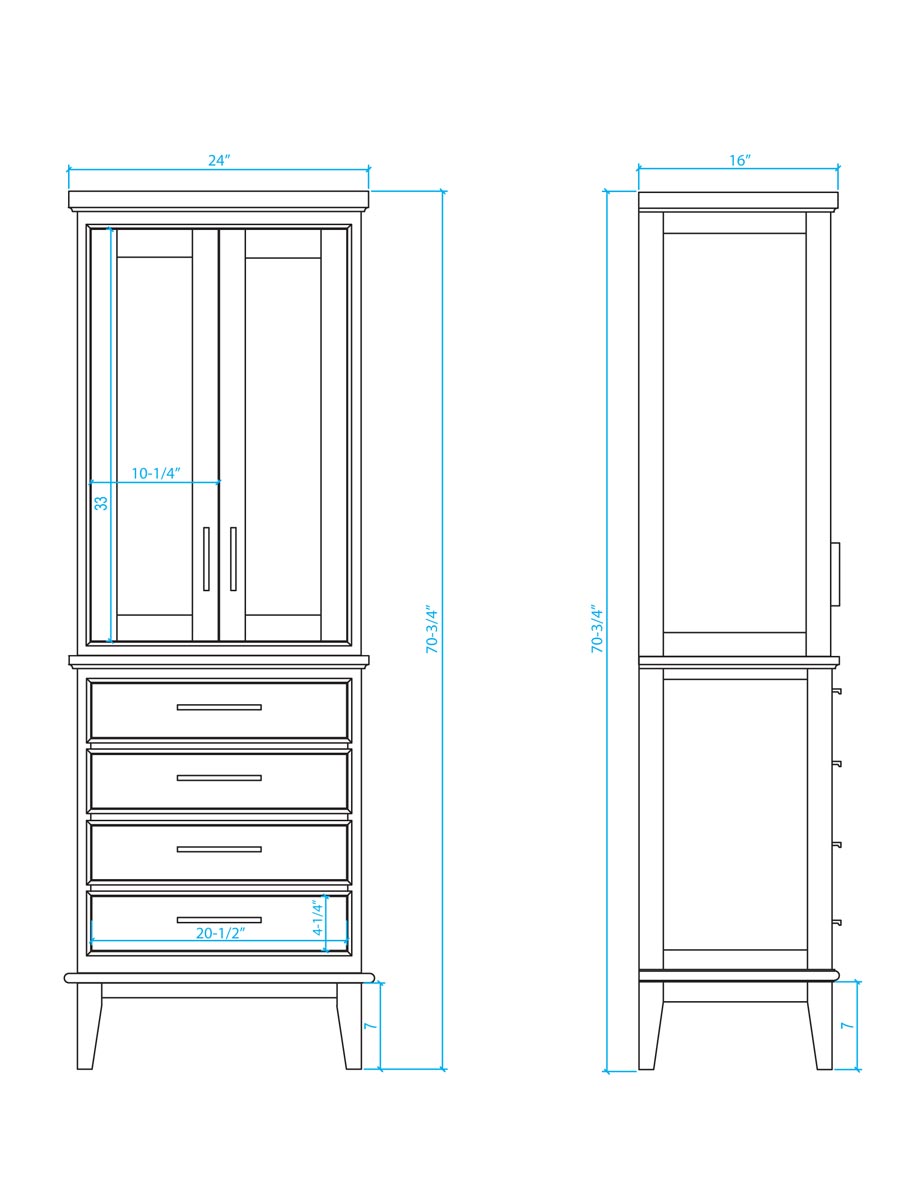 Optional Linen Cabinet - Dimensions