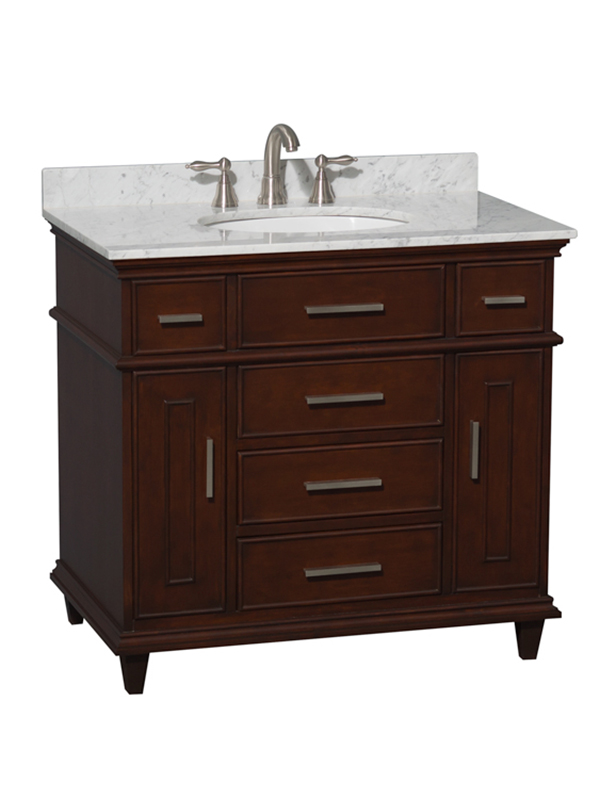 36" Berkeley Single Bath Vanity - Shown With Carrera White Marble Top 36" Berkeley Single Bath Vanity - Shown With Carrera White Marble Top