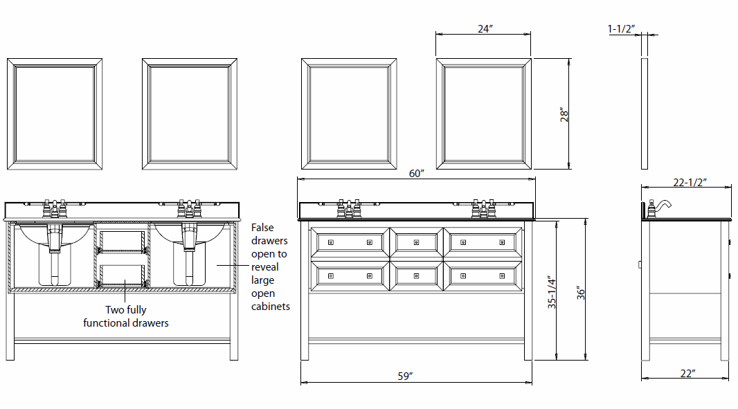 60" Aliso Creek Double Sink Vanity - Bathgems.com