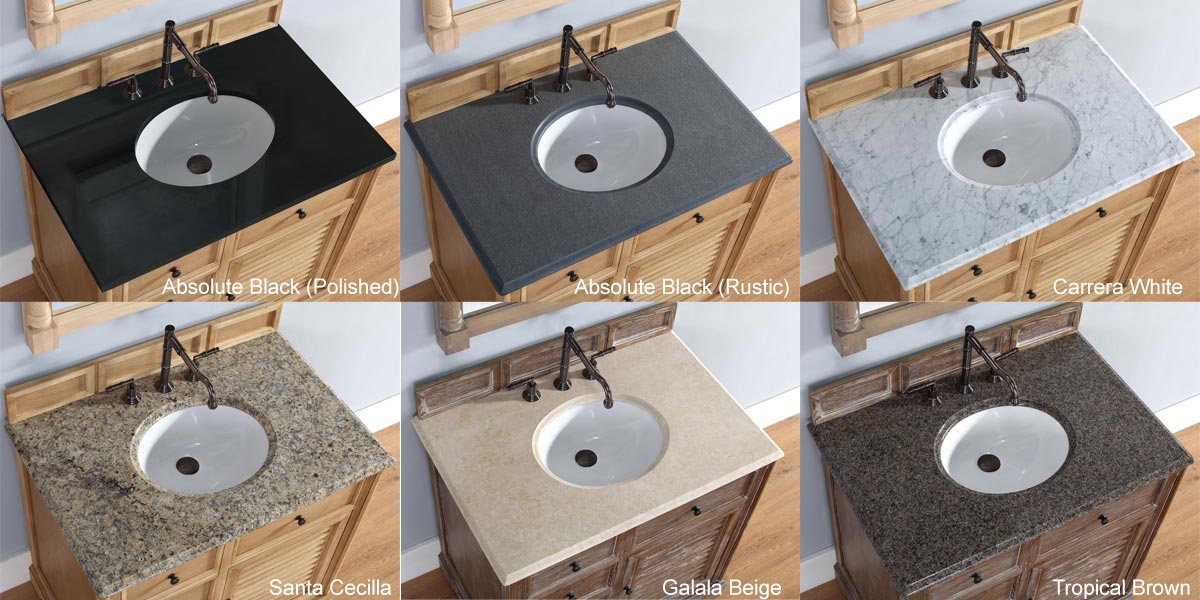 Stone Top Options (Shown on a different vanity) Stone Top Options (Shown on a different vanity)