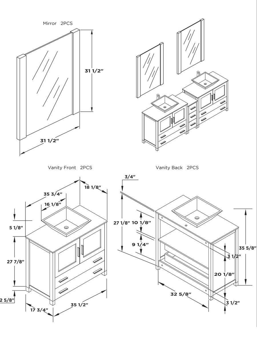 83.5" Torino Double Vessel Sink Vanity Espresso