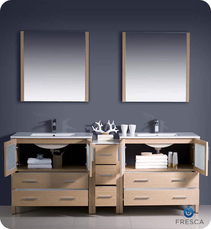 Extra Wide Double Bathroom Vanity 83.5" torino double sink vanity - light oak - bathgems Extra Wide Double Bathroom Vanity 83.5" torino double sink vanity - light oak - bathgems