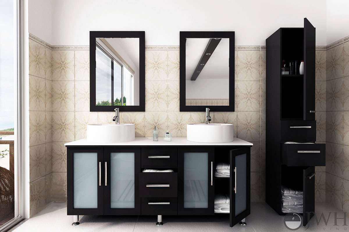 59 Double Lune White Top Vanity Espresso Bathgems 59 Lune Double Vessel Sink Vanity Espresso Stone Top