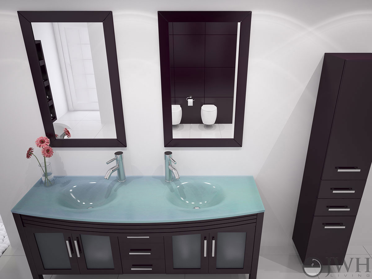 Double Bathroom Sink Tops 63" grand regent double bathroom vanity - glass - espresso Double Bathroom Sink Tops 63" grand regent double bathroom vanity - glass - espresso
