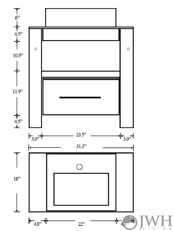 31.5" Libra Single Vessel Sink Vanity - Dimensions