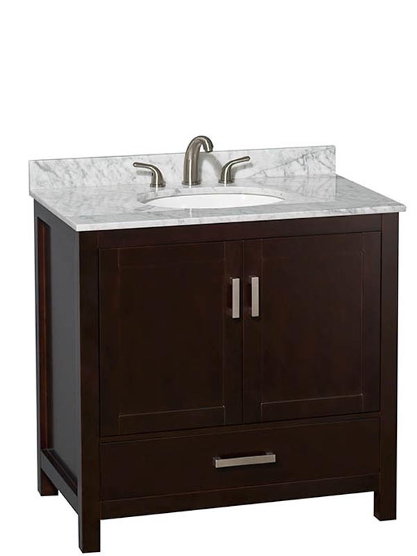 Shown with Carrera Marble Top and Round Sink