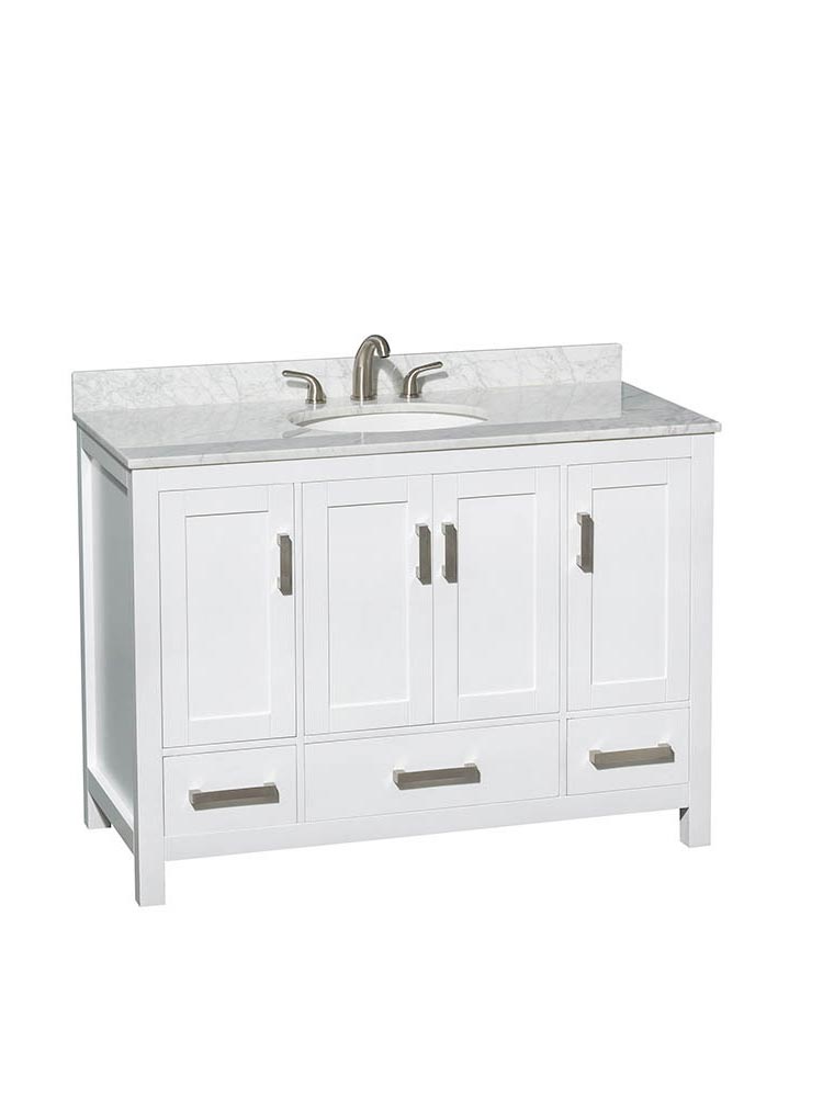 Shown with Carrera Marble Top and Round Sink