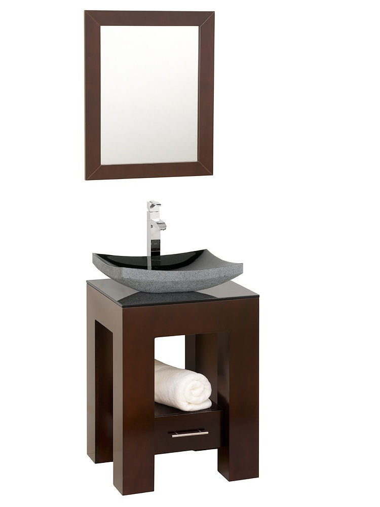 Shown with Smoked Glass top and Black Granite vessel sink Shown with Smoked Glass top and Black Granite vessel sink
