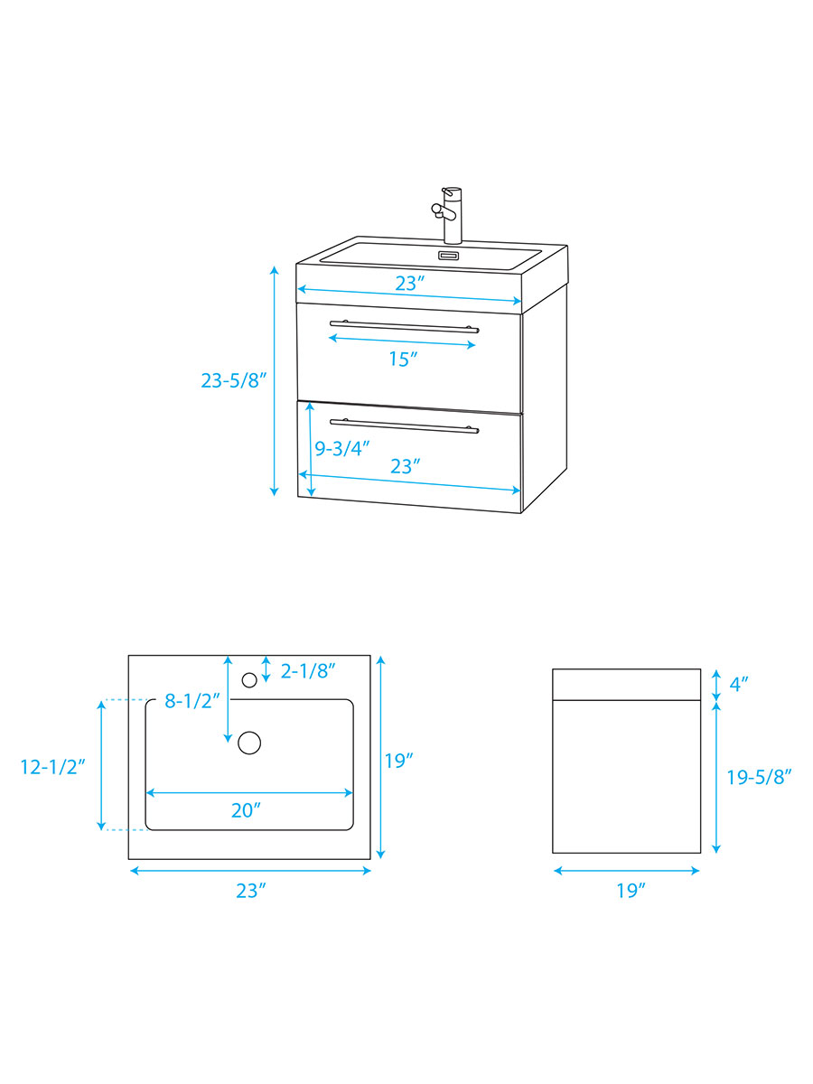 23" Amare Single Vanity - Dimensions 23" Amare Single Vanity - Dimensions