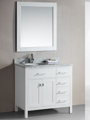 36 London Single Bath Vanity Style 2, 36 X 22 White Bathroom Vanity