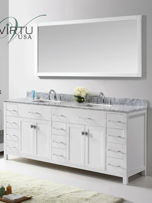 75 Inch White Double Sink Bathroom Vanity With Marble