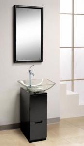 a modern glass vanity